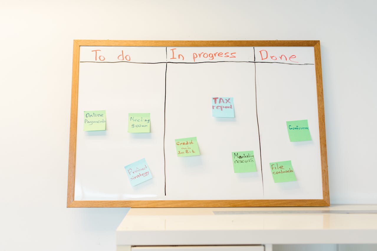 whiteboard with post-its